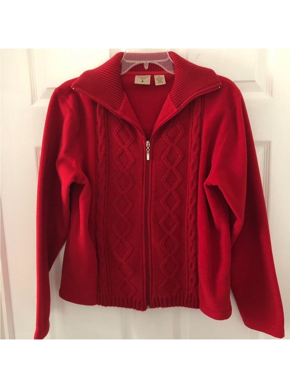 Size Small Mountain Lake Red Zip-Up Cable Knit Cardigan Y2K Vintage